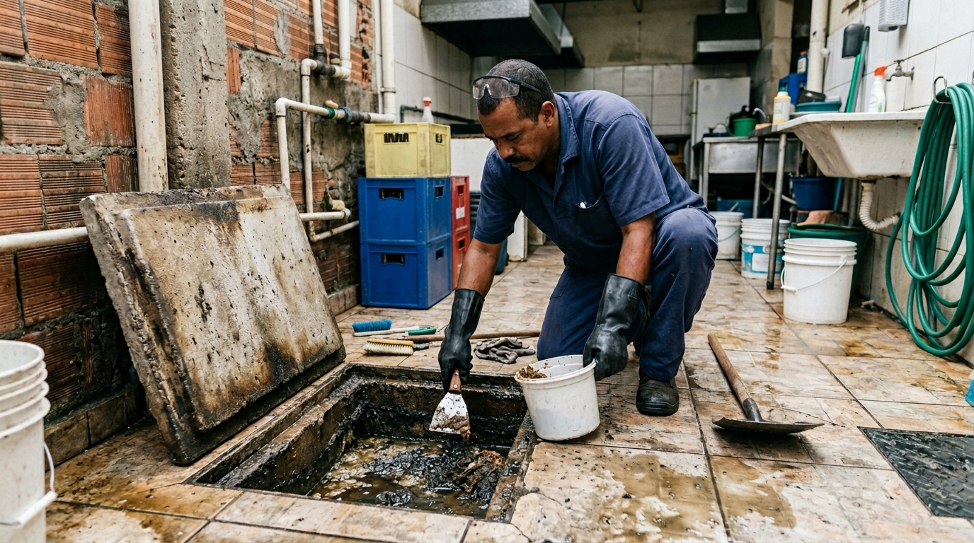 Limpeza de caixa de gordura residencial em Guarulhos‑SP